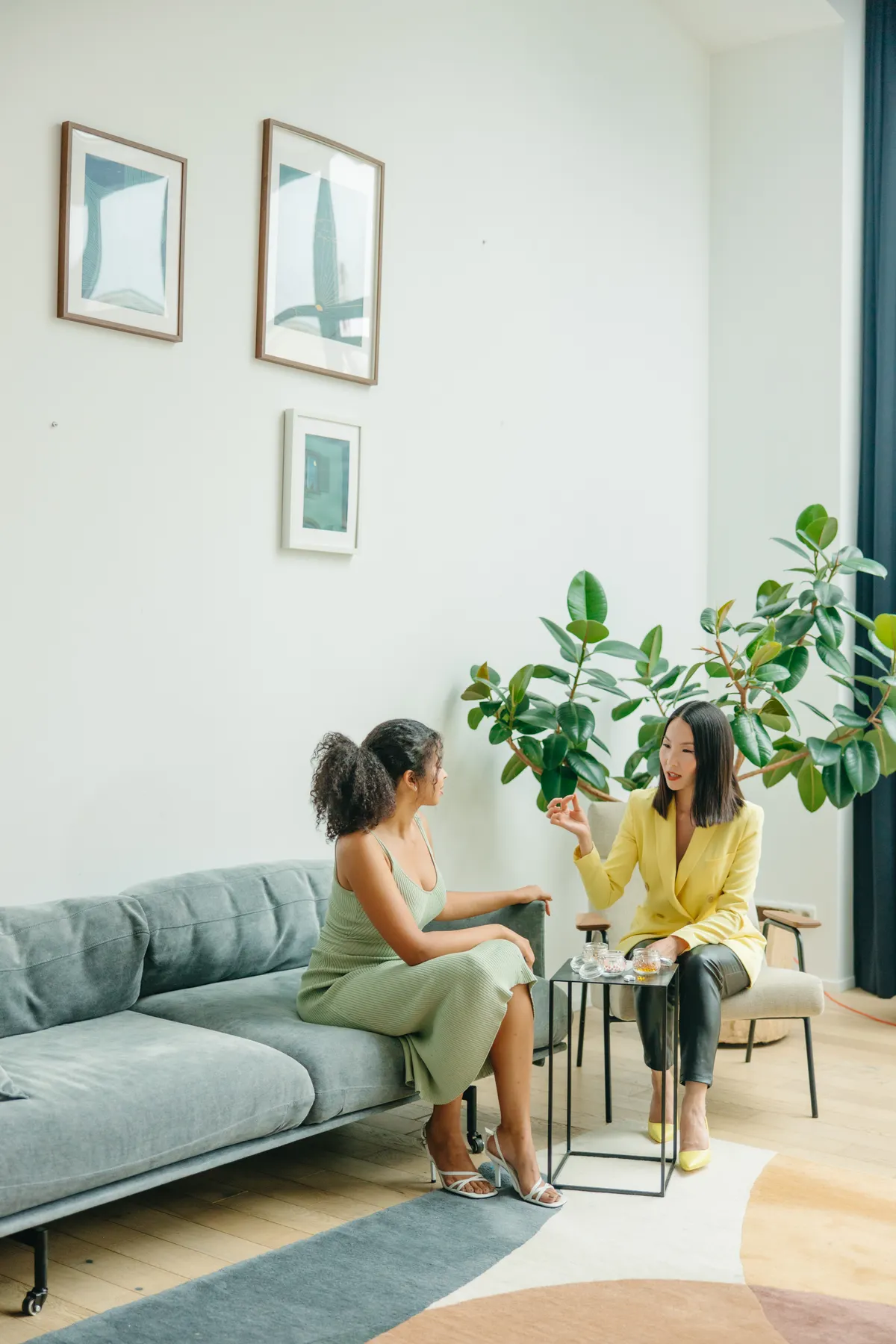 A client discussing nutrition with a professional in a bright consultation space